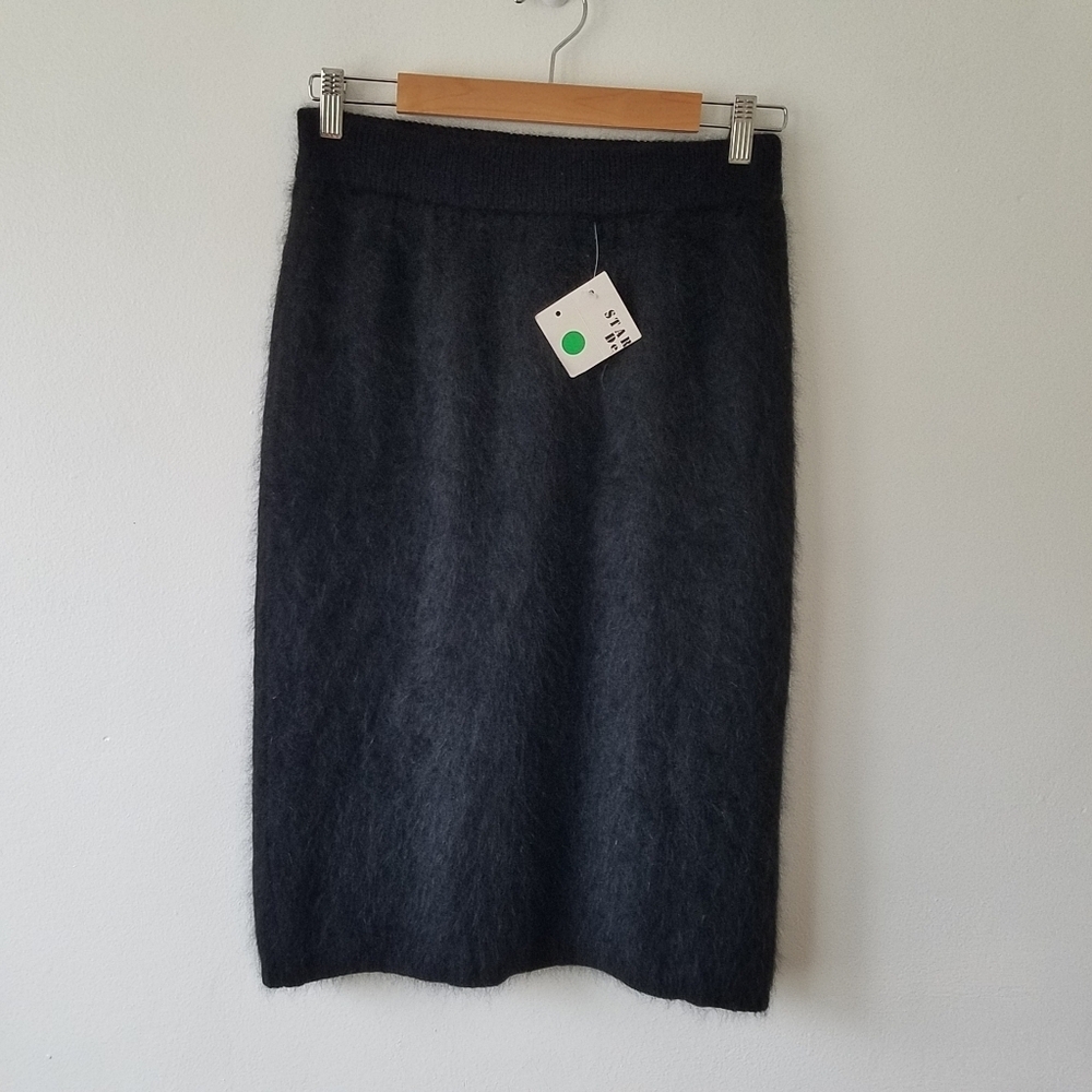 Vintage Starlight Design Angora Blend Black Fuzzy Eyelash Lined Pencil Skirt - Picture 3 of 10